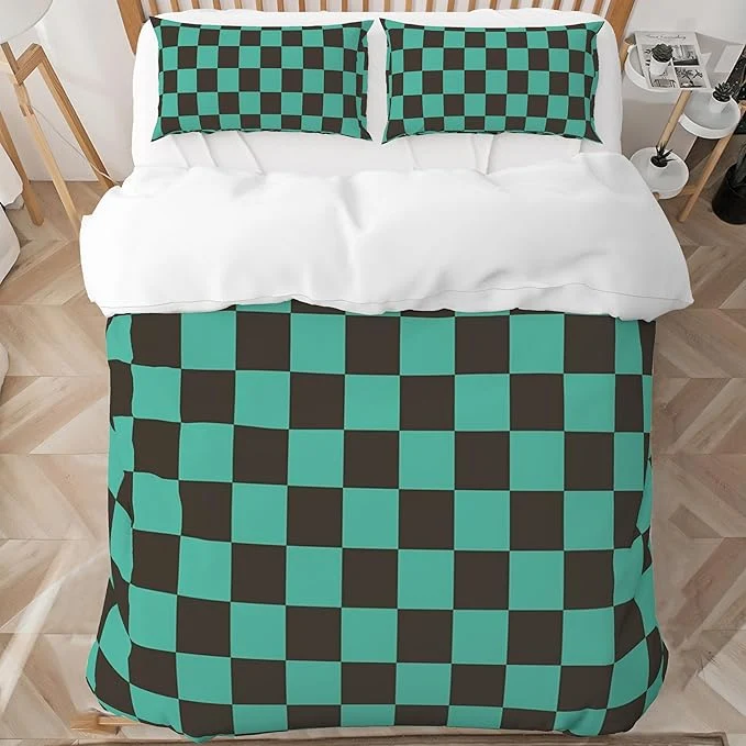 Fine INFLAG Anime Bedding Set 3-Piece Anime Duvet Cover King Size Ultra Soft Breathable 3D Printed Microfiber Comforter Cover Cartoon Quilt Cover Teen Comforter Cover with 2 Pillowcases King Green Premium Material