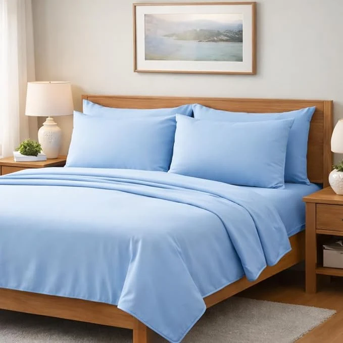 Natural Mattress-Homes Queen Sheet Set 6 Piece – Egyptian Cotton Sheets Hotel Luxury Collection 18 Inch Deep Pocket Queen Bed Sheets Set with 4 Pillowcases Light Blue Solid Fashionable
