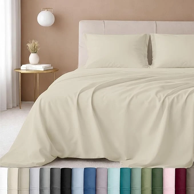 Carefully Designed California Design Den Queen Size Sheet Set – Luxury 600 Thread Count Sateen Cotton Sheets Deep Pockets All Around Elastic for a Snug Fit Hotel Quality Bedding Set – Ivory Warm Cream Superior
