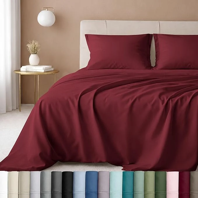 Contemporary California Design Den Cotton Twin Sheets Set – Luxury 600 Thread Count Sateen Weave Deep Pocket Sheets Twin Size Bed Set – Brick Red Sustainable