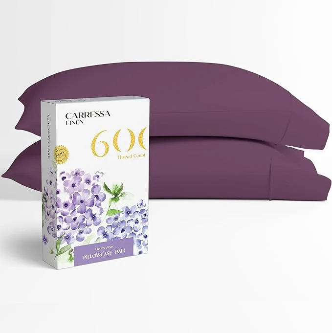 Powerful Carressa Linen Egyptian Cotton King Size Pillow Cases Set of 2 – Luxury 600 Thread Count King Pillowcases Plum Silky Soft Cooling Breathable Sateen Weave Hotel Quality Bed Pillow Cover Effective