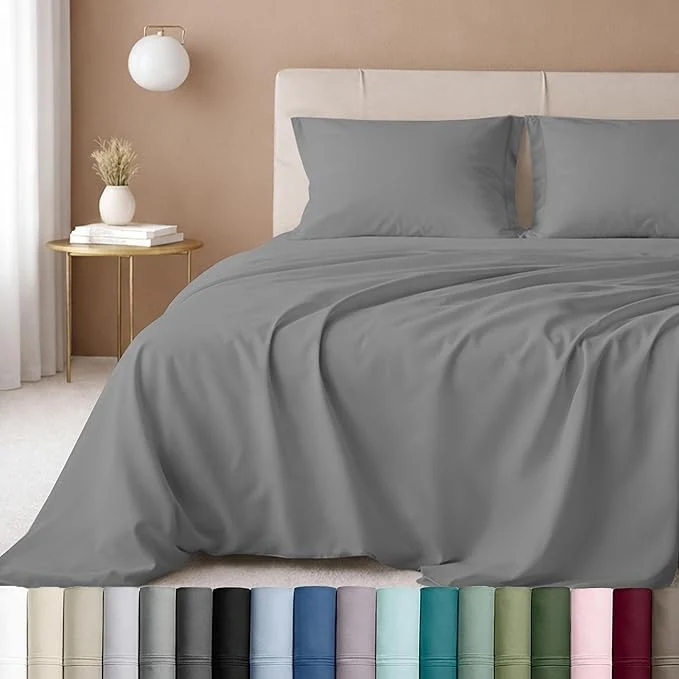 Detailed California Design Den – Luxury Full Size Sheet Set – Cotton 600 Thread Count Deep Pocket Full Size Bed Sheets Sateen Weave – Mist Grey