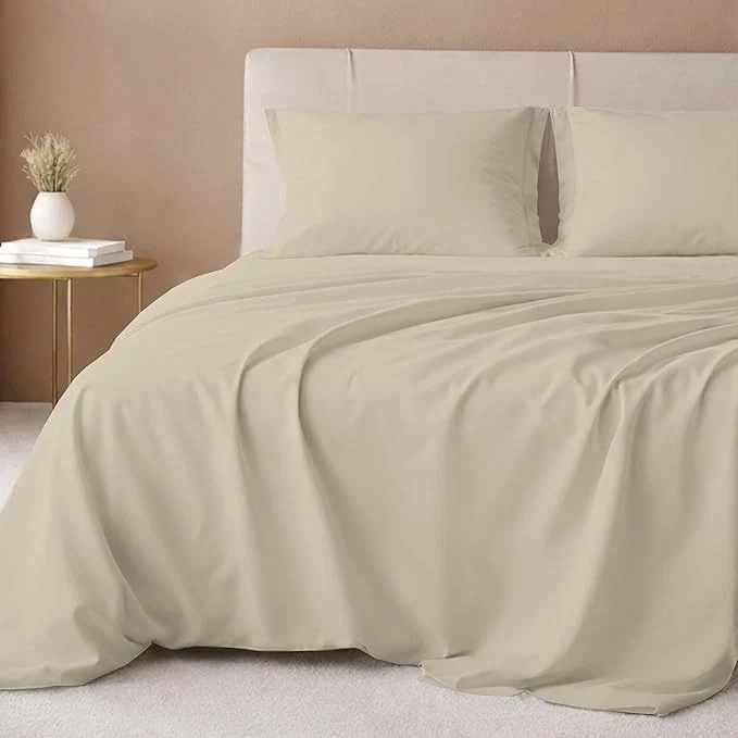Selected California Design Den King Size Sheets Set – 600 Thread Count Cotton Sateen Deep Pocket King Sheet Set Soft and Durable Bedding – Beige Easy-to-Use