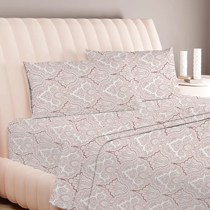 Professional Carressa Linen Egyptian Cotton King Size Sheet Set – Printed 600 Thread Count Egyptian Cotton Sheets King Size Paisley Print Soft Cooling Sateen Weave 16 quot Deep Pocket Luxury Hotel Sheets Top-Quality