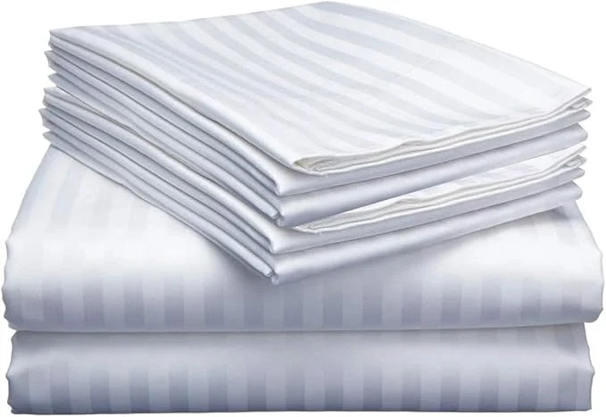 Optimized Mattress-Homes 6 Piece Full Sheet Set Hotel Luxury Collection Egyptian Cotton 18 Inch Deep Pocket Fitted Sheet Soft amp Cool Breathable Bedding with 4 Pillowcases in White Stripe Outstanding