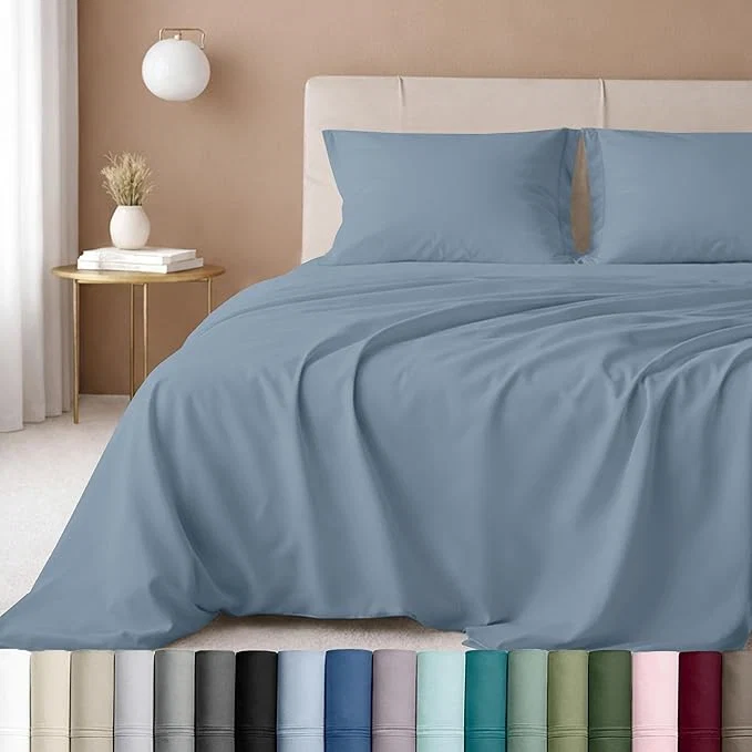 Proven California Design Den – Luxury Full Size Sheet Set – Cotton 600 Thread Count Deep Pocket Full Size Bed Sheets Sateen Weave – Pastel Blue Soft