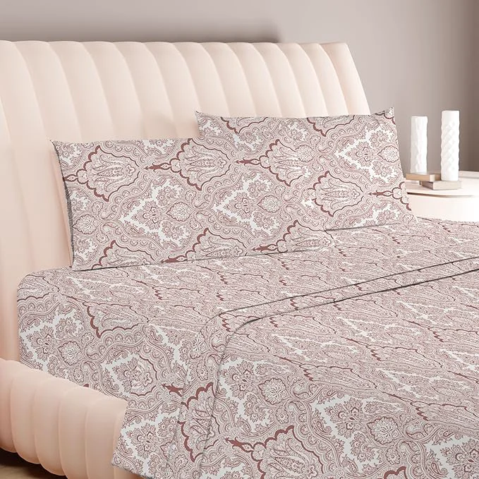 Traditional Carressa Linen Egyptian Cotton Printed Bed Sheets – 600 Thread Count 3 PC Twin XL Sheet Set Hotel Luxury Sateen Bedsheets 16 quot Deep Pocket Cooling Sheets for Twin XL Size Bed – Paisley Soft
