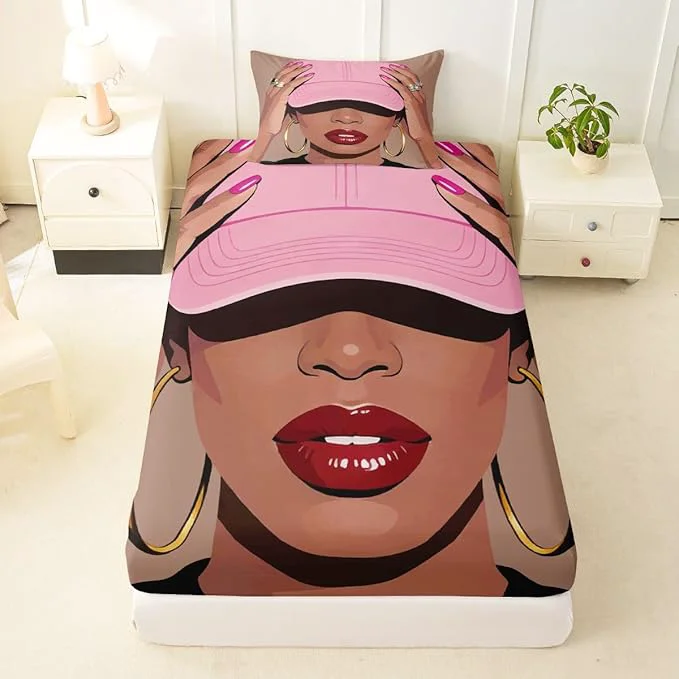 Secure Erosebridal Black Girls Twin Size Bed Sheets Fashion Black Woman Fitted Sheet for Girls Kids Vogue Fashionable Gorgeous Bedding Set for Teens Children Women African Princess al Sheets Exclusive