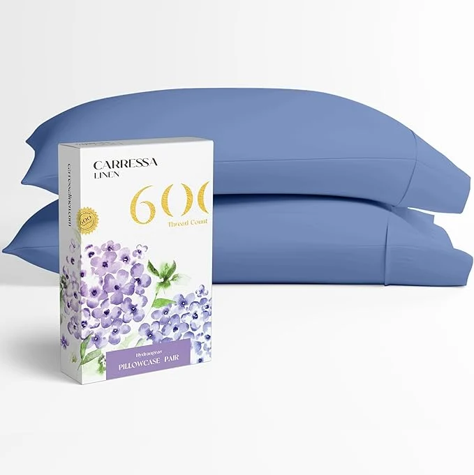 Proven Carressa Linen Egyptian Cotton Pillow Cases Queen Size Set of 2 – Luxury 600 Thread Count Standard Queen Pillowcases Silky Soft Cooling Sateen Weave Hotel Quality Pillow Cover Marine Blue Genuine