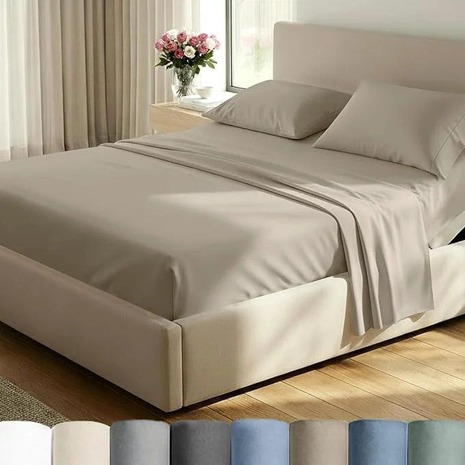 Carefully Designed California Design Den Split King Sheet Set – Cotton 600 Thread Count Breathable Luxury King Size Sheets for Adjustable Bed Luxury Hotel-Quality Sheets with Soft Sateen Weave Cool Taupe Versatile