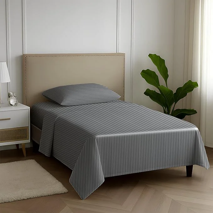 High-End Carressa Linen Luxury Egyptian Cotton Twin Stripe Sheet Set – 600 Thread Count Extra Long Staple 3 PC Set Twin Damask Sheet Soft Cooling Sateen Weave Striped Sheets Upto 18 quot Deep Pocket – Dark Grey Smart