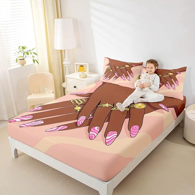 Professional Erosebridal Romantic Makeup Themed Fitted Sheet Full Size for Girls Fashion Girlish Bedding Set Black Girls Bed Sheets for Kids Teens Adult Women Bedroom Afro Vogue Princess al Sheets Prestigious