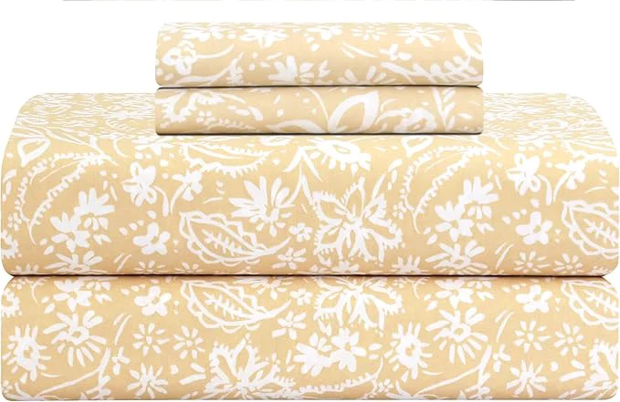 Smooth Feather amp Stitch Softest Cotton Sheets 300 Thread Count Percale Weave Bedding 16 quot Deep Pocket Cooling Sheets Breathable Bed Set Hotel Premium Quality Full Twilight Bloom Beige Sophisticated