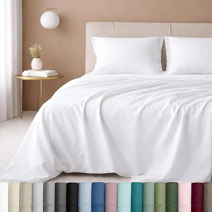 Authentic California Design Den California King Sheet Set – Luxury 600 Thread Count Cotton Sateen Deep Pocket Sheets with All Around Elastic for a Snug Fit Hotel Quality Bedding Set – White Efficient
