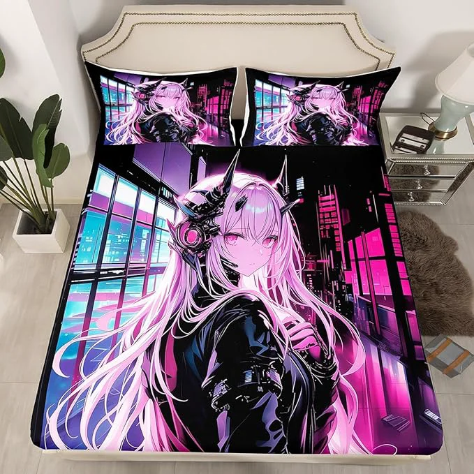World-Class Erosebridal Japanese Anime Fitted Sheet Queen Size Anime Girl Bedding Set Kawaii Japanese Style Bedding Set Cartoon Japan Animation Bed Set for Boys Teens Adult Women Bedroom Decor Sophisticated