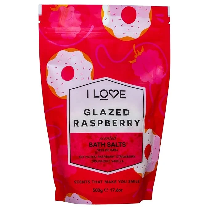 Unique I Love Glazed Raspberry Scented Bath Salts Top-Quality
