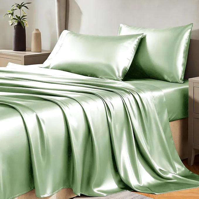 Proven CozyLux Satin Sheets Full Size Sheets – 4 Piece Silky Full Size Bed Sheets Luxury Sage Green Full Bed Set with Smooth and Soft Microfiber Includes 1 Fitted Sheet 1 Flat Sheet and 2 Pillowcases Dependable