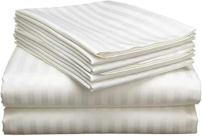 Practical Mattress-Homes 6 Piece Full Sheet Set Hotel Luxury Collection Egyptian Cotton 18 Inch Deep Pocket Fitted Sheet Soft amp Cool Breathable Bedding with 4 Pillowcases in Ivory Stripe Superior