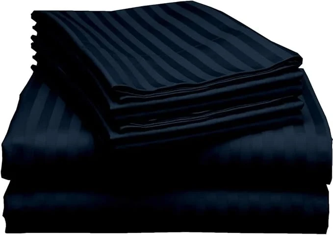 Elite Mattress-Homes 6 Piece King Sheet Set Hotel Luxury Collection Egyptian Cotton 18 Inch Deep Pocket Fitted Sheet Soft amp Cool Breathable Bedding with 4 Pillowcases in Navy Blue Stripe Superior
