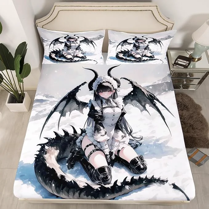 Elite Erosebridal Anime Girl Bed Sheets Twin Japanese Anime Bedding Set for Kids Girls Teens Women Bedroom Cartoon Girl Fitted Sheet Japanese Animation Sci Fi Style Sheets 1 Pillow Case High-Grade