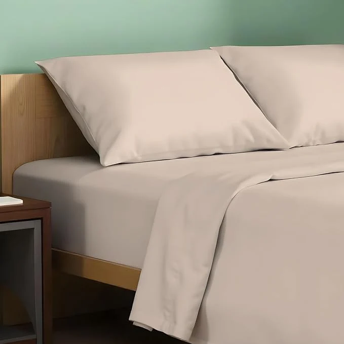 Premium Material TEXAS LINEN CO. Organic Cotton Sheets Twin XL Size – 3 PC Organic Cotton Twin XL Percale Weave Sheet Set Soft Cooling Crisp amp Breathable 16 quot Deep Pocket Hotel Quality Bedding Set – Taupe Sophisticated