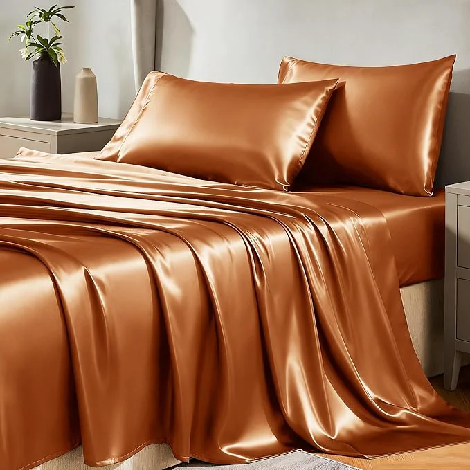 Trusted CozyLux Satin Sheets Full Size Sheets – 4 Piece Silky Full Size Bed Sheets Luxury Terracotta Full Bed Set with Smooth and Soft Microfiber Includes 1 Fitted Sheet 1 Flat Sheet and 2 Pillowcases Original