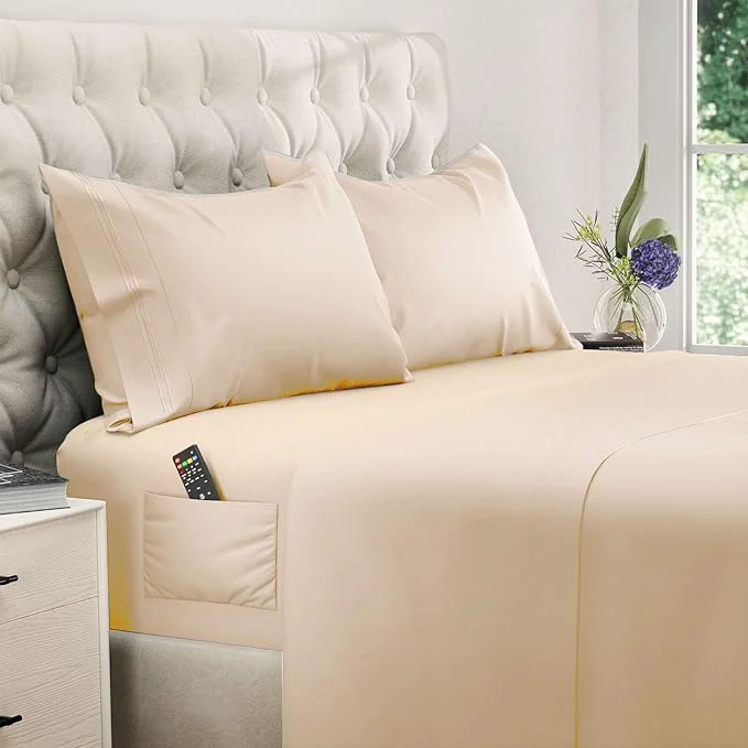Authentic DREAMCARE King Size Sheets Set – 4 pcs Super Soft amp Lightweight Cooling Sheets – up to 21 Deep Pocket King Sheet Set – Hotel Luxury Sheets amp Pillowcases – Fine Microfiber with Side Pocket Wheat Elegant