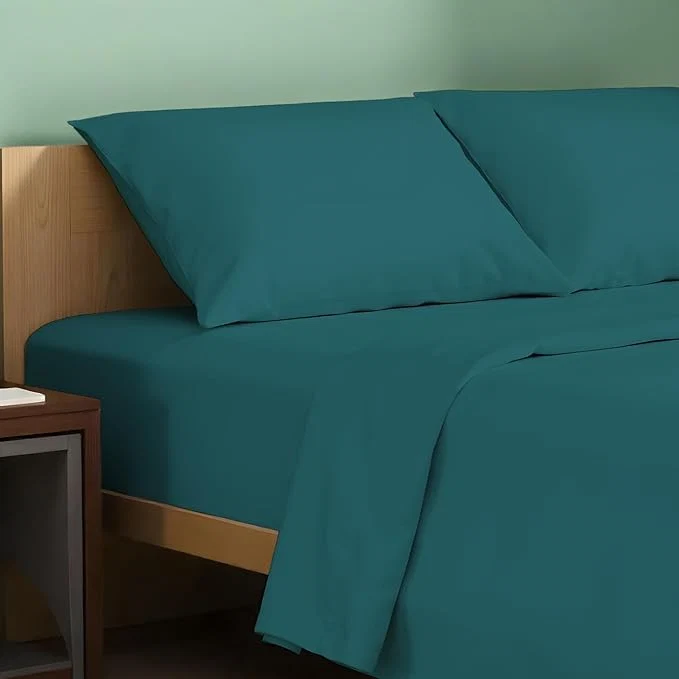 Smart TEXAS LINEN CO. Organic Cotton Sheets King Size – 4 PC Organic Cotton King Size Percale Weave Sheet Set Soft Cooling Crisp amp Breathable 16 quot Deep Pocket Hotel Quality Bedding Set – Teal Innovative