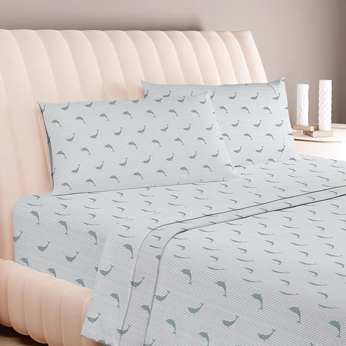 Long-Lasting Carressa Linen Luxury Egyptian Cotton King Printed Sheet Set – 600 Thread Count Extra Long Staple 4 PC Set Dolphin Dance King Printed Sheets Soft Cooling Sateen Weave Sheets Upto 18 in Deep Pocket Consistent