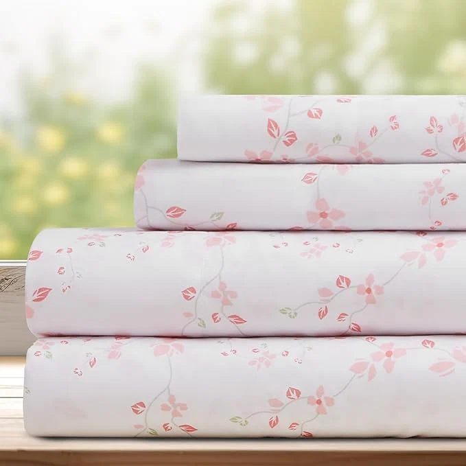 Breathable DREAMCARE Queen Size Sheets – Cooling Bed Sheets – 4pcs Set – Queen Sheet Set – Sheets Queen Size Bed – Queen Size Sheet Sets – Soft amp Long Lasting Fine Brushed Floral Sheets – Floral Blue Dependable