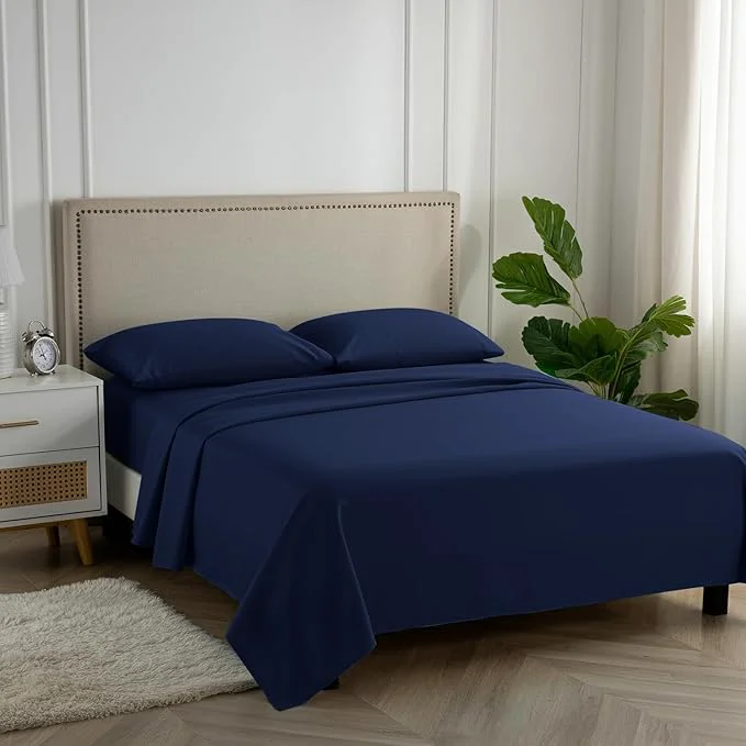 Unique Carressa Linen Egyptian Cotton Split King Size Sheet Set – 5 PC 600 Thread Count Sheets Set for Split King Bed Navy Blue Soft Cooling Luxury Hotel 16 quot Deep Pocket Sateen Bedsheet User-Friendly
