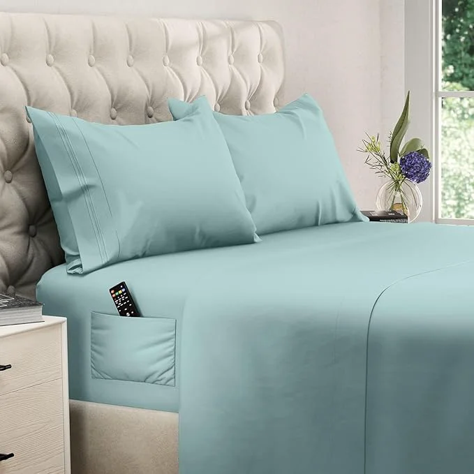 Proven DREAMCARE King Size Sheets Set – Cooling Bed Sheets – 4pcs Set – up to 15 quot Deep Pocket King Sheet Set – Soft amp Long Lasting Cooling – Fine Brushed Microfiber with Side Pocket – Spa Blue Next-Generation