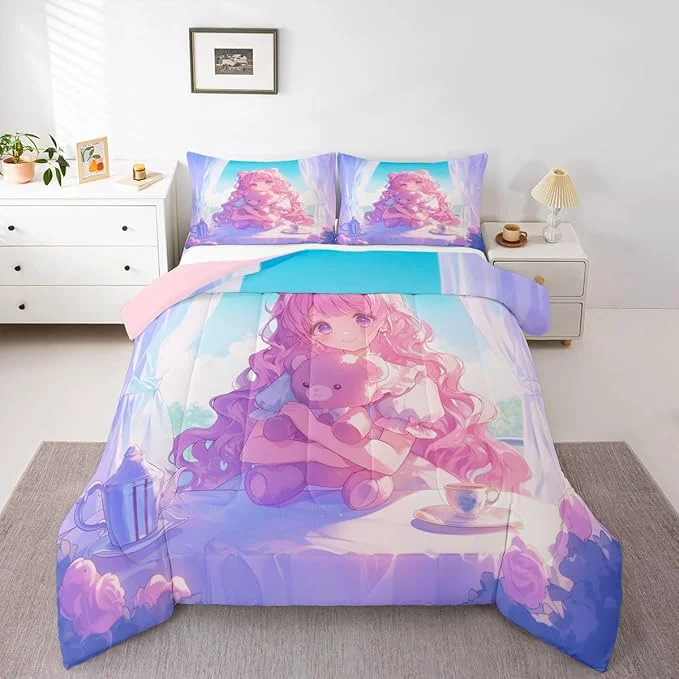 Innovative Erosebridal 3D Anime Girl Comforter Set King Japanese Girl Romance Love Bedding Cartoon Anime Gifts Bedding Comforter Sets Rabbit Lovers Gifts – 1 Comforter 2 Pillow Cases Convenient