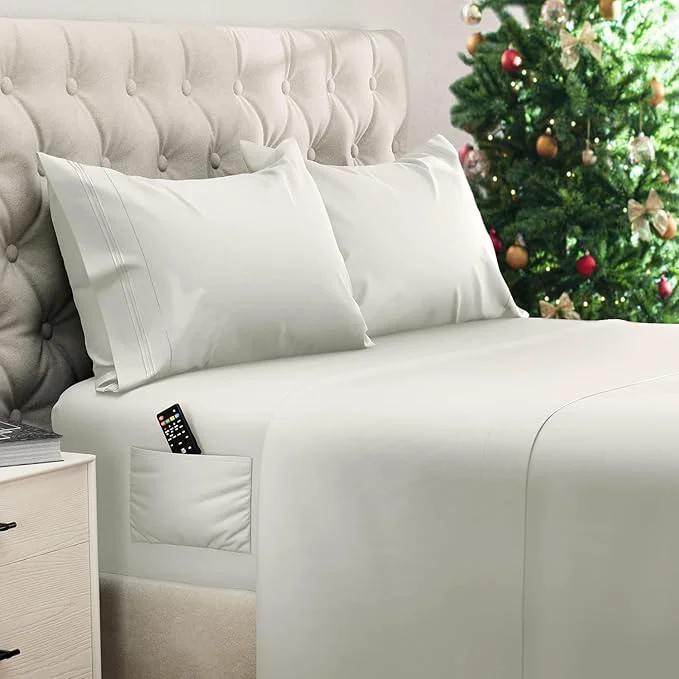 High-Quality DREAMCARE Queen Size Sheets – Cooling Bed Sheets – 4pcs Set – up to 15 quot Deep Pocket Queen Sheet Set – Sheets Queen Size Bed – Soft amp Long Lasting Fine Brushed Polyester with Side Pocket – Ivory Safe