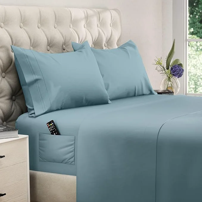 Fine Crafted DREAMCARE King Size Sheets Set – 4 pcs Cooling Sheets – up to 21 Deep Pocket King Sheet Set – Hotel Luxury Sheets amp Pillowcases – Superior Softness Microfiber with Side Pocket – Mineral Blue