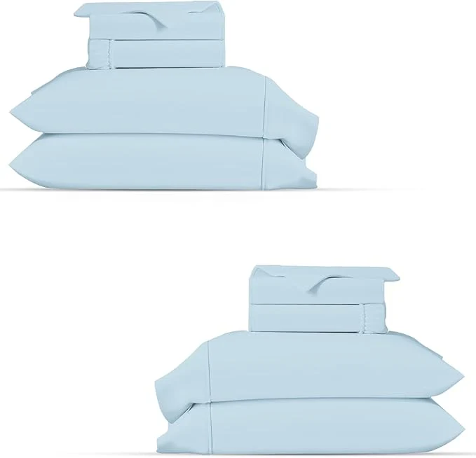 Outstanding TEXAS LINEN CO. Organic Cotton Percale Sheets King Size Pack or 2 – Soft amp Crisp Organic Cotton Sheets King Size 8 PC Light Blue 16 quot Deep Pocket Percale Weve Bed Sheet Set – GOTS Efficient