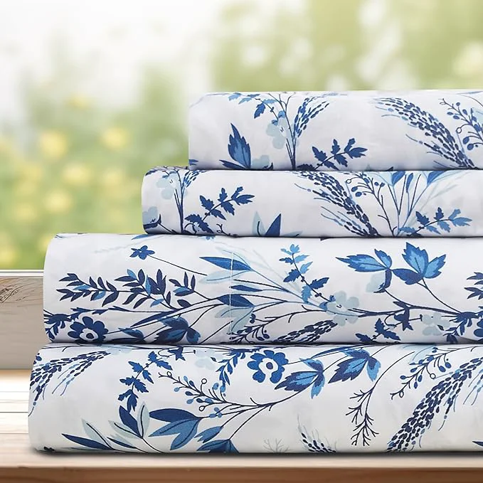 Responsible DREAMCARE Queen Size Sheets – Floral Sheets Queen Size Bed Set – 4pcs Queen Sheet Set – Cooling Bed Sheets – Queen Size Sheet Sets – Soft amp Long Lasting Brushed Floral Bed Set – Floral Blue Organic