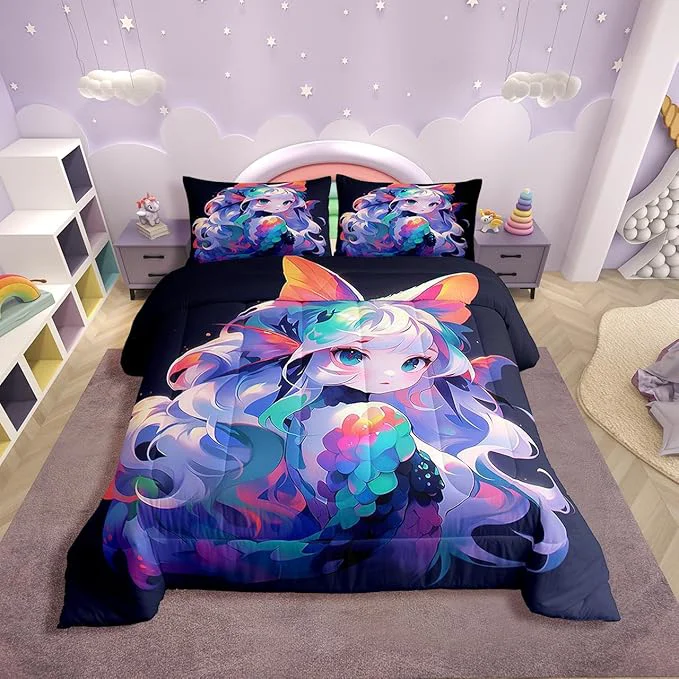 Easy-to-Use Erosebridal Girls Bedding Anime Gifts Comforter Set 3D Printing Bedding Comforter Sets Cartoon Printed Comforter for Kids Kawaii Japanese Girl Duvet Insert with 1 Pillow Case Twin Pure