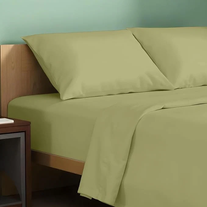 Modern TEXAS LINEN CO. Organic Cotton Sheets King Size – 4 PC Organic Cotton King Size Percale Weave Sheet Set Soft Cooling Crisp amp Breathable 16 quot Deep Pocket Hotel Quality Bedding Set – Sage Green Crafted