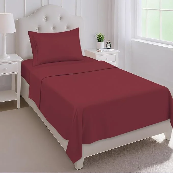 Premium Material Mejoroom Twin Sheet Set – Hotel Collection Twin Sheets – Bedding Sheets amp Pillowcases with Deep Pocket Fitted Sheet Breathable Wrinkle amp Fade Resistant – 3 Piece Burgundy Secure
