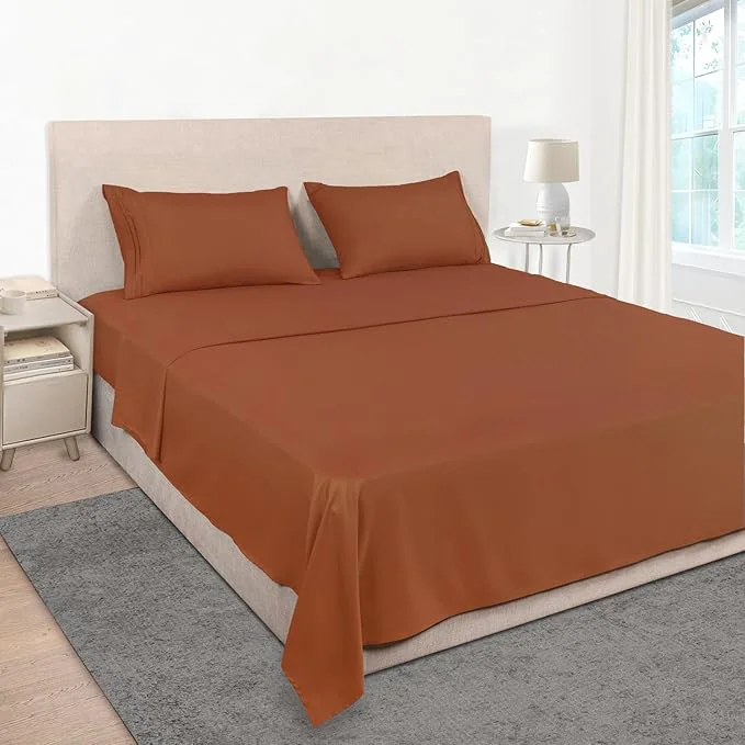 Flexible Mejoroom King Size Bed Sheet Set – Hotel Luxury 1800 Bedding Sheets amp Pillowcases – 16 quot Deep Pocket Fitted Sheet Soft Wrinkle amp Breathable Fade Resistant – 4 Piece King Terracotta