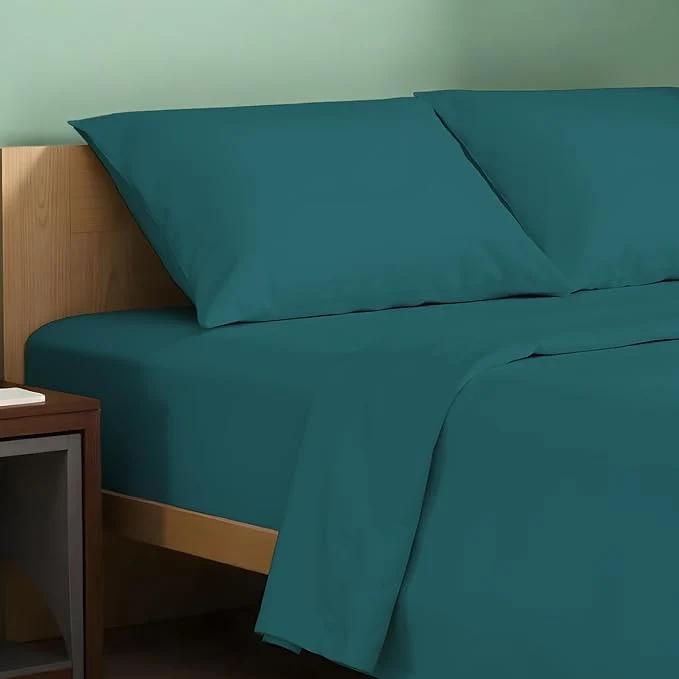 Optimized TEXAS LINEN CO. Organic Cotton Sheets Queen Size – 4 PC Organic Cotton Queen Size Percale Weave Sheet Set Soft Cooling Crisp amp Breathable 16 quot Deep Pocket Hotel Quality Bedding Set – Teal Elegant