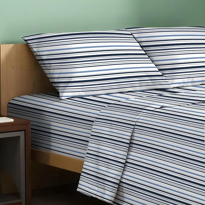Smart TEXAS LINEN CO. Organic Cotton Printed Sheets King Size – 4 PC Organic Cotton Percale Sheets King Set Variegated Stripe Cooling amp Breathable Sheet 16 quot Deep Pocket – GOTS Elite