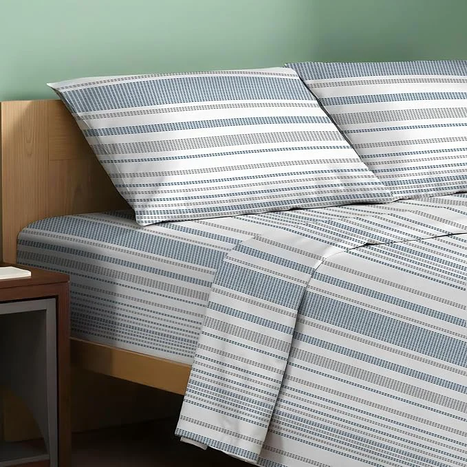 Trusted TEXAS LINEN CO. Organic Cotton Printed Sheets Twin Size – 3 PC Organic Cotton Percale Sheets Twin Set Dotted Stripe Cooling Sheet for Dorm Room 16 quot Deep Pocket Hotel Bedding – GOTS Smart