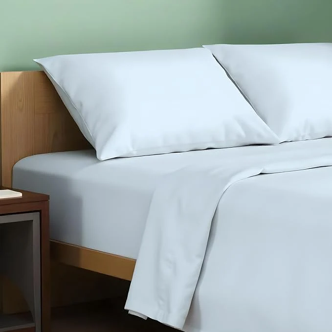 Easy-to-Use Texas Linen Co. Organic Cotton Percale Sheets California King Size – 4 Piece Percale Sheets California King Percale Weave Sheets CalKing Size Crisp Cooling Sheets 16 quot Deep Pocket – Light Blue Practical