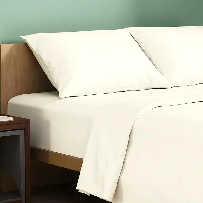 World-Class TEXAS LINEN CO. Organic Cotton Percale Sheets Queen Size – 4 PC Ivory Organic Sheets Queen Set Soft Crisp amp Cooling Fully Elasticized 16 quot Deep Pocket Hotel Bedsheet Set – GOTS Elegant
