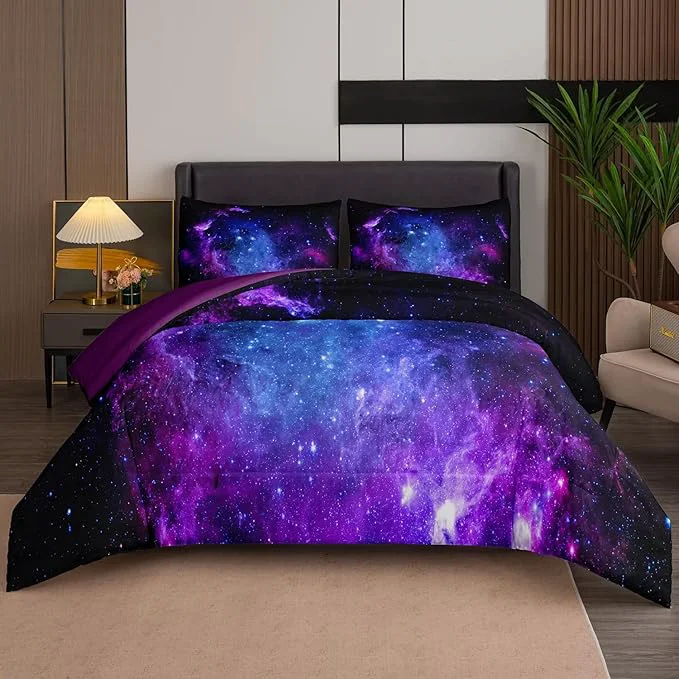 Comfortable NINENINE Galaxy Bedding 5PCS Twin Size Comforter Sets for Girls Purple Bedding Set Bed in a Bag Space Bedding Set 1Comforter 1Flat Sheet 1Fitted Sheet 2Pillowcases … Artisan