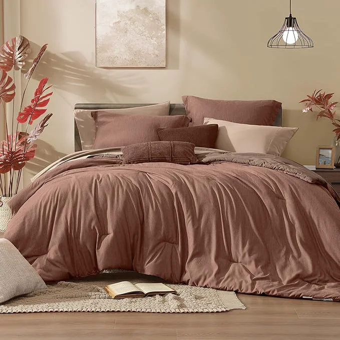 Expertly Made Monbix Full Size Comforter Set Terracotta Bedding Comforter for Full Size Bed Set Reversible Bedding Sets Full 7 Pieces Cationic Dyeing Bed in a Bag with Comforter Sheets Pillowcases amp Shams Certified