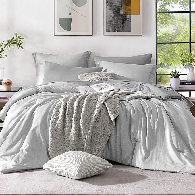 Expertly Made Monbix Queen Comforter Set – 7 Pieces Cationic Dyeing Light Grey Bed in a Bag Queen Bedding Sets with Comforter Sheets Pillowcases amp Shams Reversible Bedding Comforters Sets Reusable
