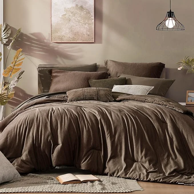 Crafted Monbix Full Size Comforter Set Chocolate Brown Bedding Comforter for Full Size Bed Set Reversible Bedding Sets Full 7 Pieces Cationic Dyeing Bed in a Bag with Comforter Sheets Pillowcases amp Shams Detailed